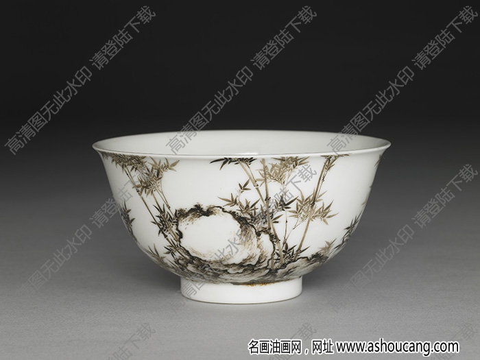 清雍正 琺瑯彩墨竹白地茶鐘 高清大圖下載