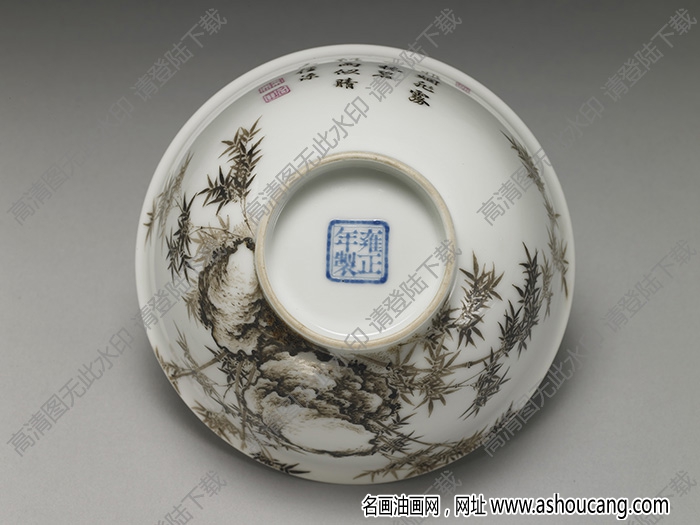 清雍正 琺瑯彩墨竹白地茶鐘 高清大圖下載