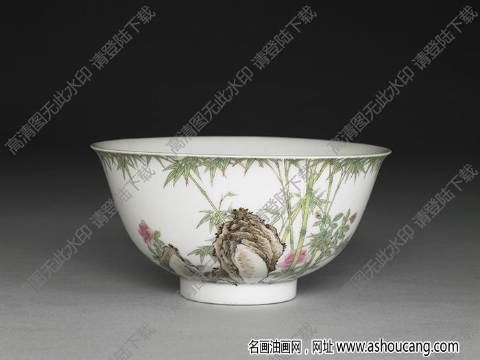 清雍正 琺瑯彩瓷綠竹長春碗 高清大圖下載