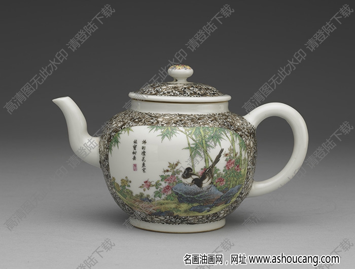 清雍正 琺瑯彩瓷喜報(bào)雙安把壺 高清大圖下載