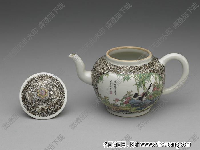 清雍正 琺瑯彩瓷喜報(bào)雙安把壺 高清大圖下載