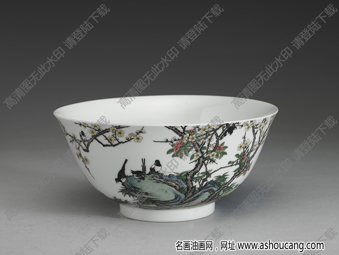 清雍正 琺瑯彩瓷茶梅十二喜碗 高清大圖下載