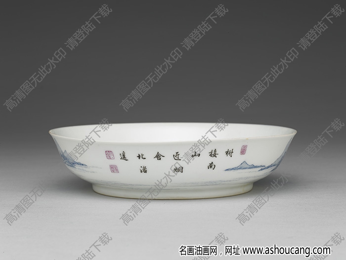清雍正 琺瑯彩瓷青山水盤高清大圖下載