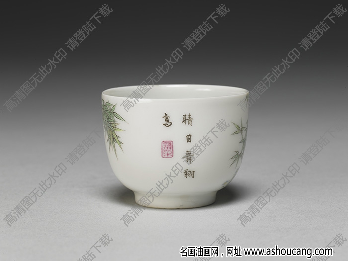 清雍正 琺瑯彩瓷竹雀圖杯 高清大圖下載