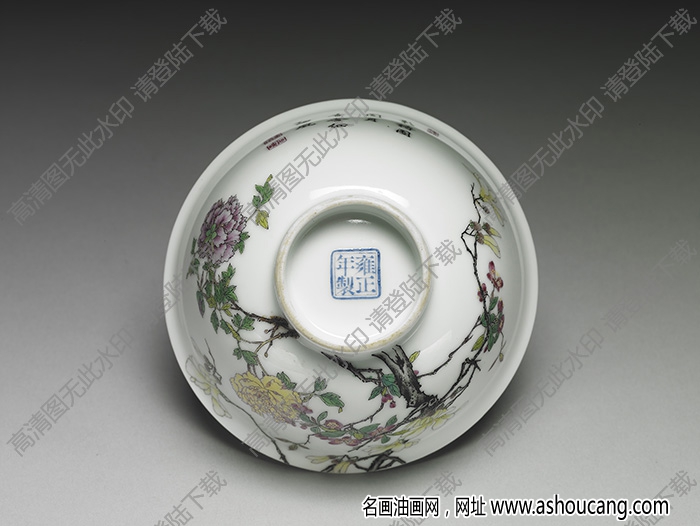 清雍正 琺瑯彩瓷玉堂富貴圖碗 高清大圖下載