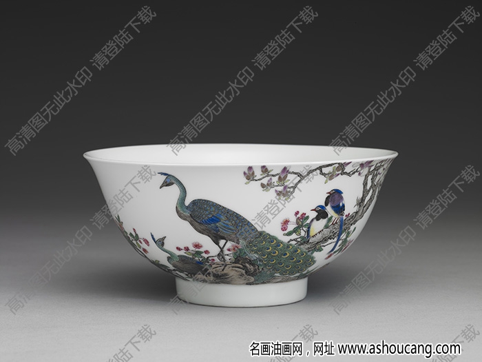 清雍正 琺瑯彩瓷孔雀圖碗 高清大圖下載