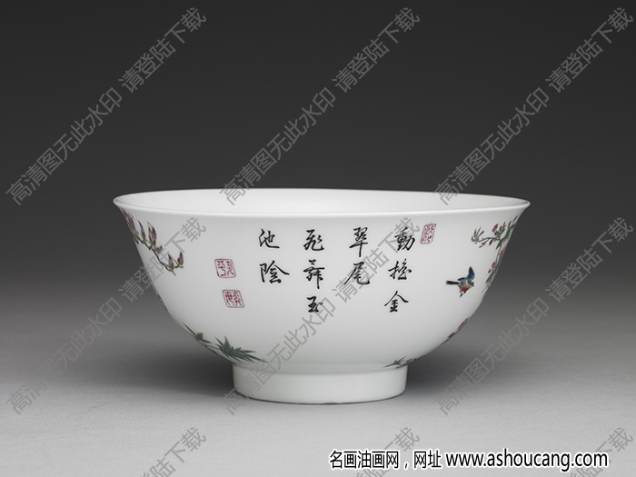 清雍正 琺瑯彩瓷孔雀圖碗 高清大圖下載