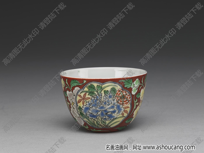 清雍正 洋彩瓷紅地開(kāi)光花卉鐘 高清大圖下載