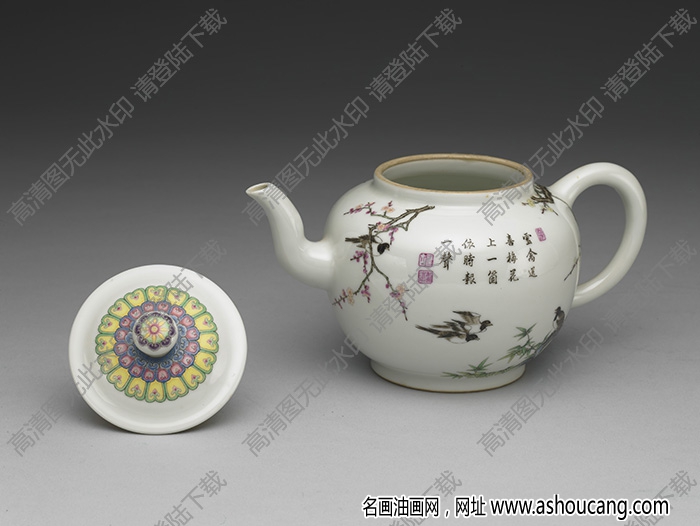清雍正 竹梅報(bào)喜茶壺 高清大圖下載
