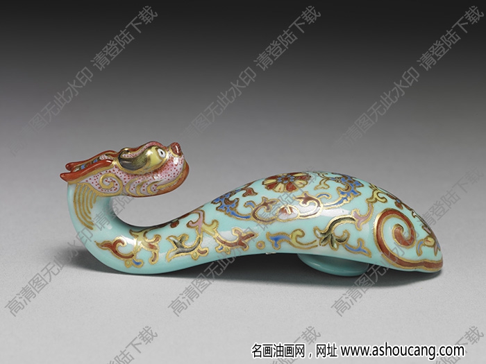 清 粉彩福壽花卉龍首帶鉤 高清大圖下載