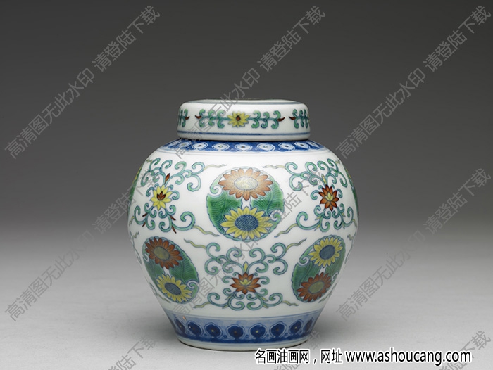清乾隆 斗彩團(tuán)花紋蓋罐 高清大圖下載