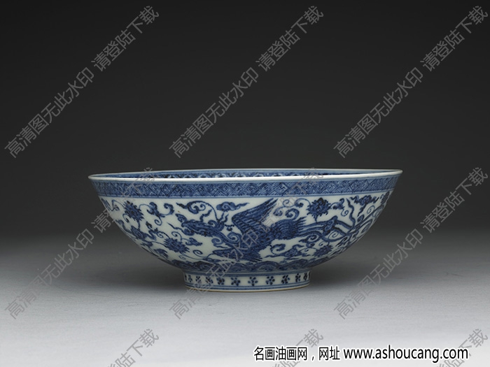 明永樂 青花穿蓮鳳紋碗 高清大圖下載