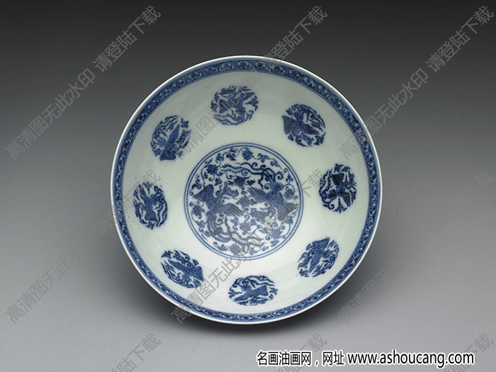 明永樂 青花穿蓮鳳紋碗 高清大圖下載