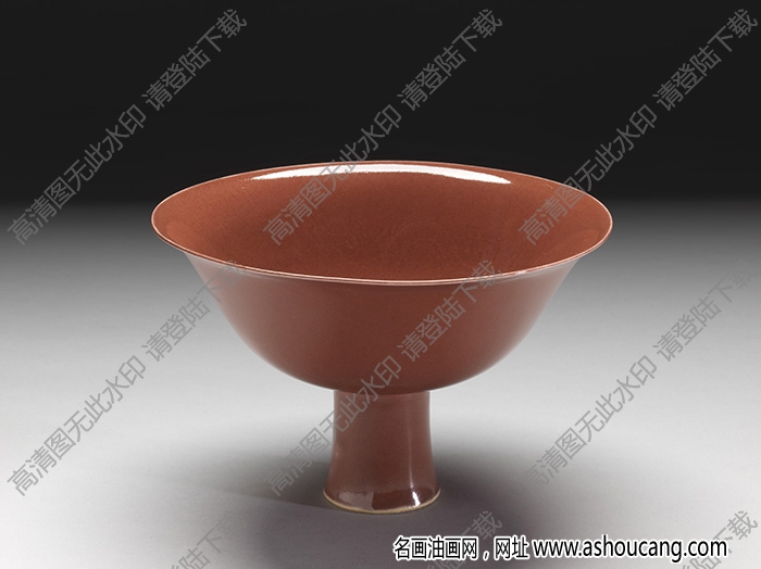 明永樂 紅釉暗龍紋高足碗 高清大圖下載