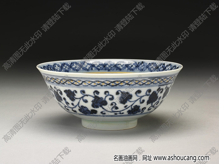 明永樂 青花蓮塘紋金彩碗 高清大圖下載