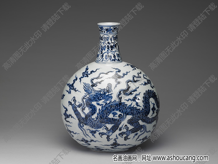明永樂(lè) 青花云龍紋扁壺 高清大圖下載