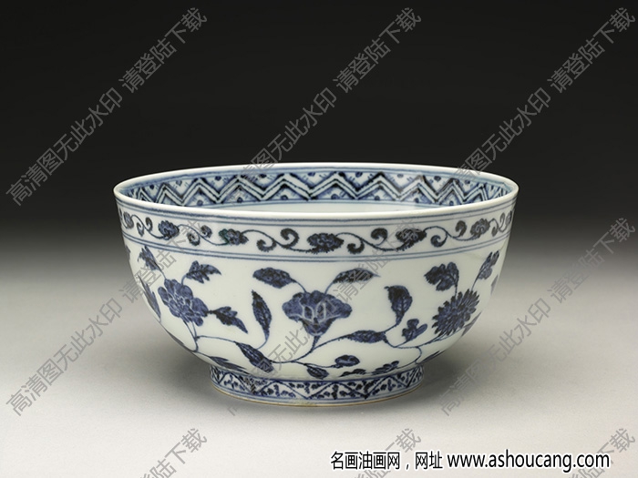 明永樂 青花四季花卉紋墩子碗 高清大圖下載