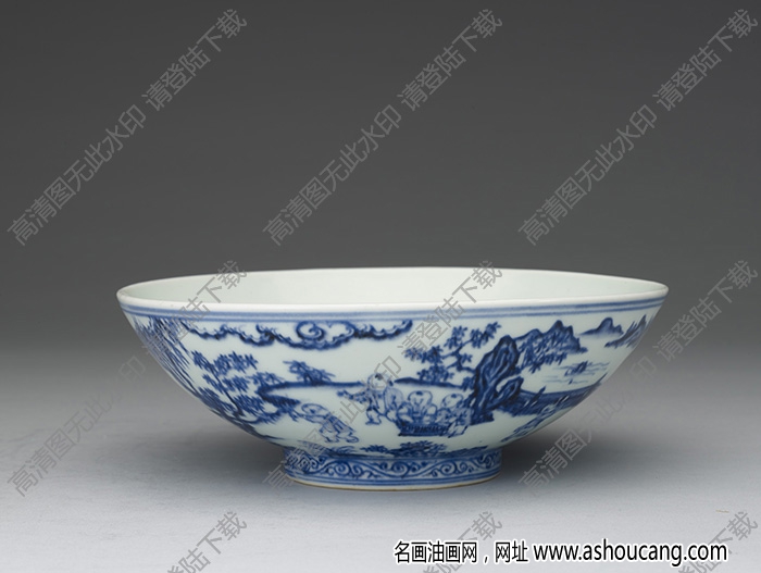 明宣德 青花嬰戲圖碗 高清大圖下載