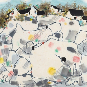 吳冠中作品_石澗山村_高清大圖下載