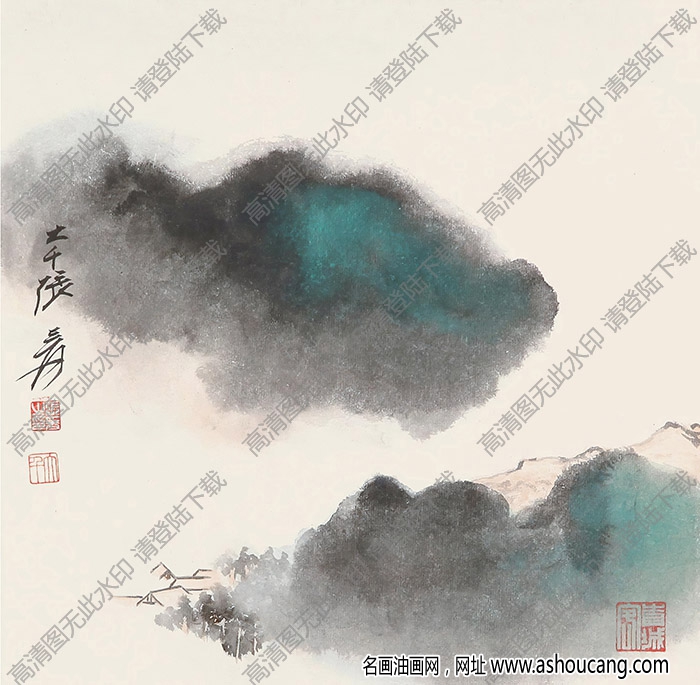 張大千國畫_潑墨山水_青城客_高清大圖下載