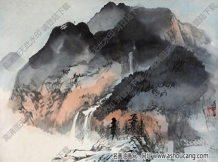 張大千國(guó)畫_潑墨山水_爰翁_大千唯印大年_高清大圖下載