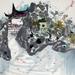 吳冠中國畫_園林觀魚_高清大圖下載