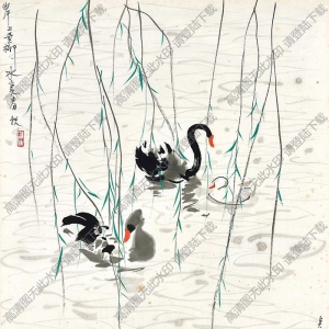 吳冠中國畫作品_黑天鵝_高清下載