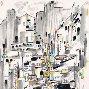 吳冠中國畫作品_香港風(fēng)景尖沙咀_高清下載