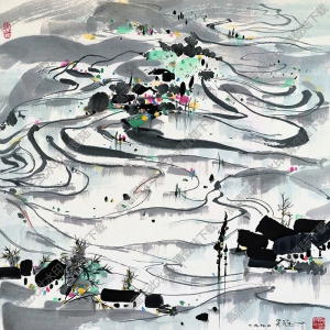 吳冠中國畫作品 江南水鄉2 高清下載