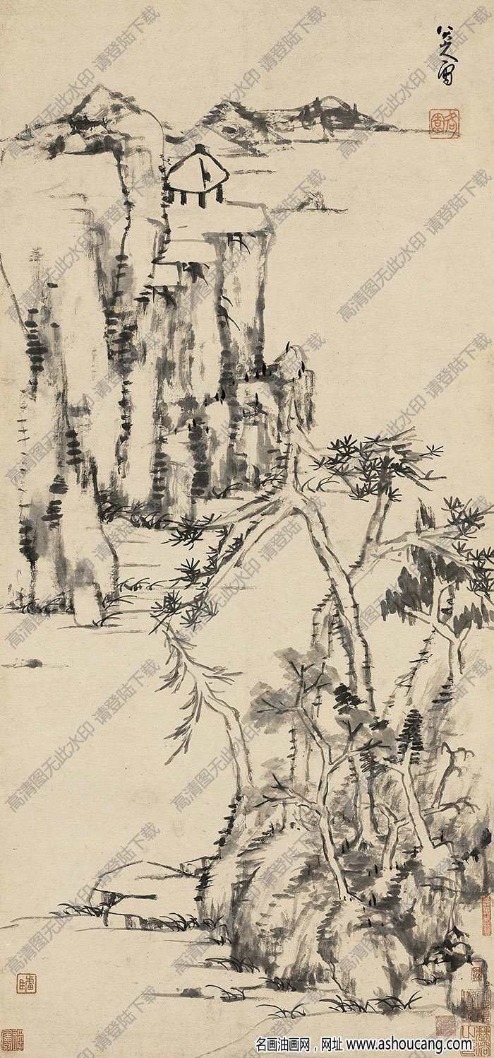 八大山人國畫 仿倪云林山水 高清大圖下載