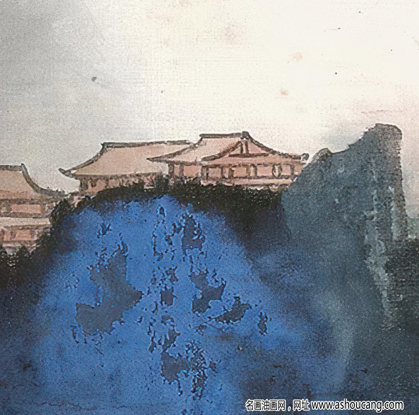 張大千作品_潑彩山水_戊午長夏_八十叟爰_高清大圖下載