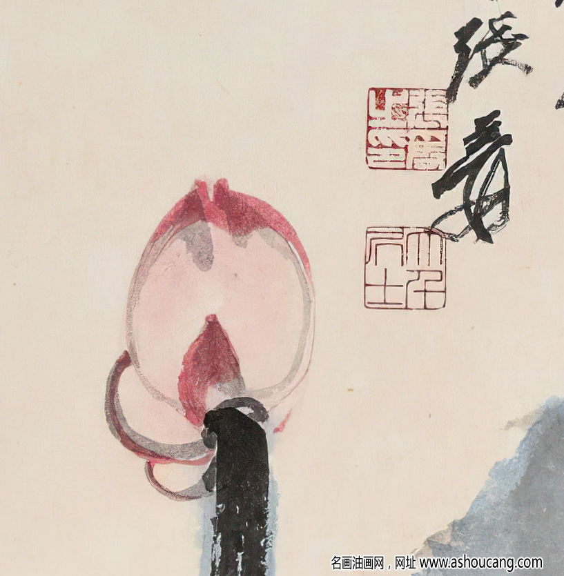 張大千國畫作品_潑墨朱荷_六十九年夏仲寫此_高清下載