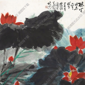 黃獨(dú)峰國(guó)畫 紅荷 高清大圖下載