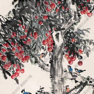 黃獨(dú)峰國(guó)畫 荔枝小鳥(niǎo) 高清大圖下載