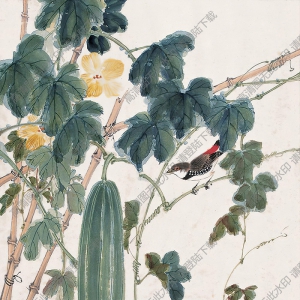 黃獨(dú)峰國(guó)畫 絲瓜小鳥 高清大圖下載