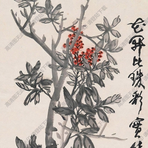 蒲華國(guó)畫(huà) 天竹秀石圖 高清大圖下載