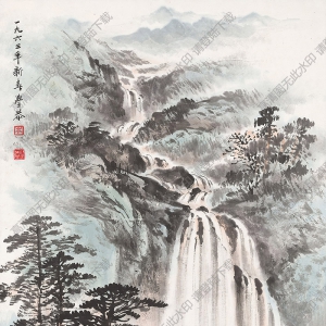 岑學(xué)恭國(guó)畫(huà) 飛瀑圖 高清大圖下載