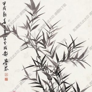 岑學(xué)恭國畫 牡丹映竹 高清大圖下載