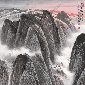 岑學恭國畫 三峽放筏圖 高清大圖下載