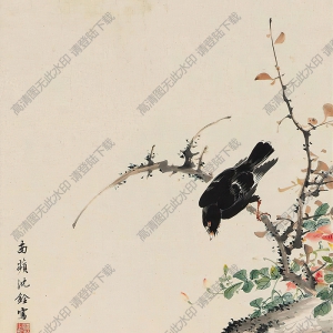 沈銓國(guó)畫(huà) 枝頭鳥(niǎo)鳴圖 高清大圖下載