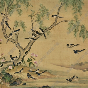 沈銓作品 春江鳥(niǎo)戲圖 高清大圖下載