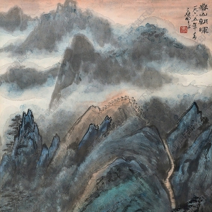 應(yīng)野平國(guó)畫(huà) 春山朝暉 高清大圖下載
