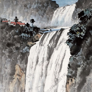 應(yīng)野平國(guó)畫(huà) 觀瀑圖 高清大圖下載