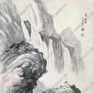 吳伯年國(guó)畫 石上聽泉 高清大圖下載