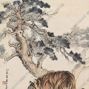 張善孖國畫 虎嘯圖 (1) 高清大圖下載