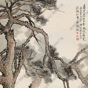 張善孖國畫 松虎圖 高清大圖下載