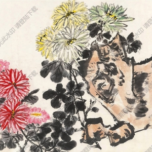 余任天國(guó)畫 菊石圖 高清大圖下載
