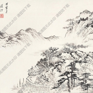 吳鏡汀國畫 江城秋色 高清大圖下載