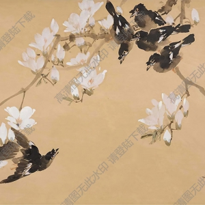 張書旗國(guó)畫 八哥玉蘭 高清大圖下載