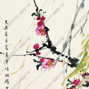 張書旗國(guó)畫 春桃雙鴿 高清大圖下載